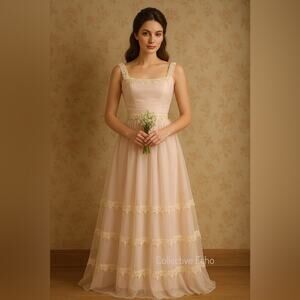 Vintage 1970s Handmade Blush Pink Formal Gown Prairie Romance Metal Zipper